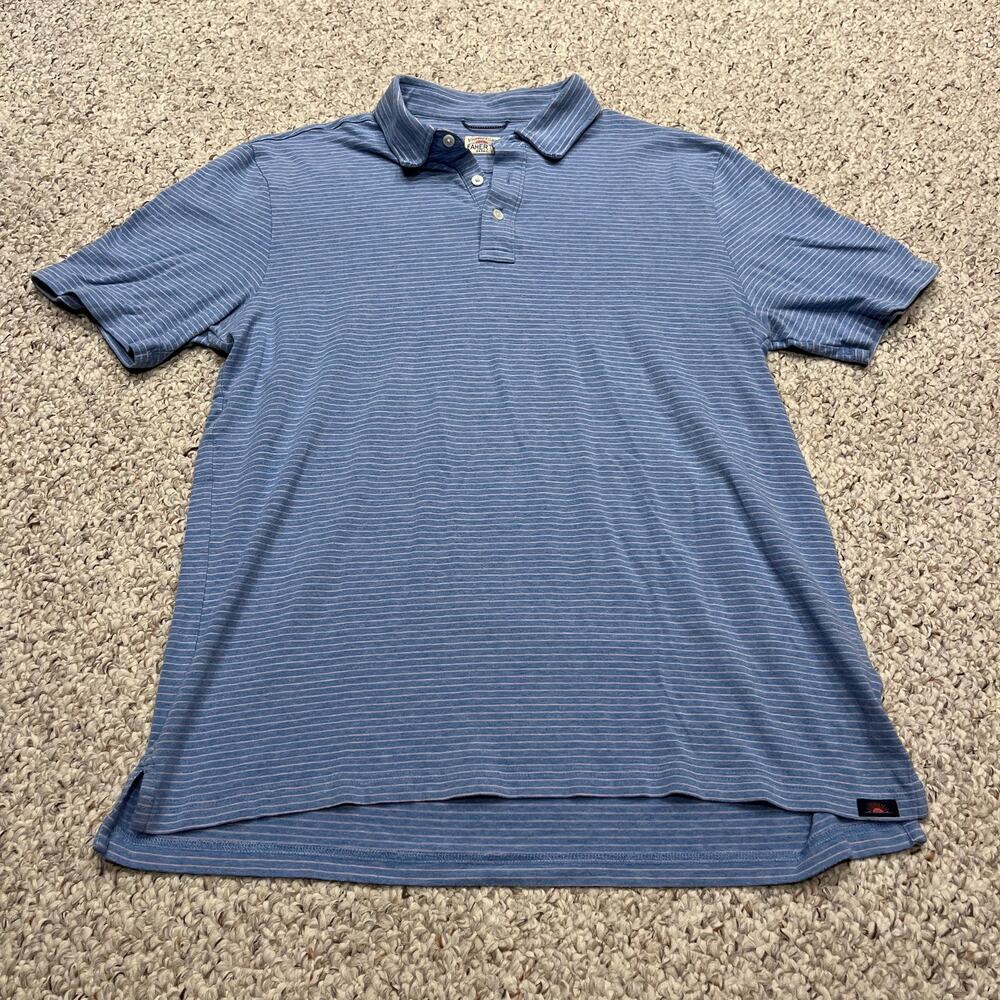 Faherty Movement Short Sleeve Polo L Blue Stripe Preppy Classic Golf Performance